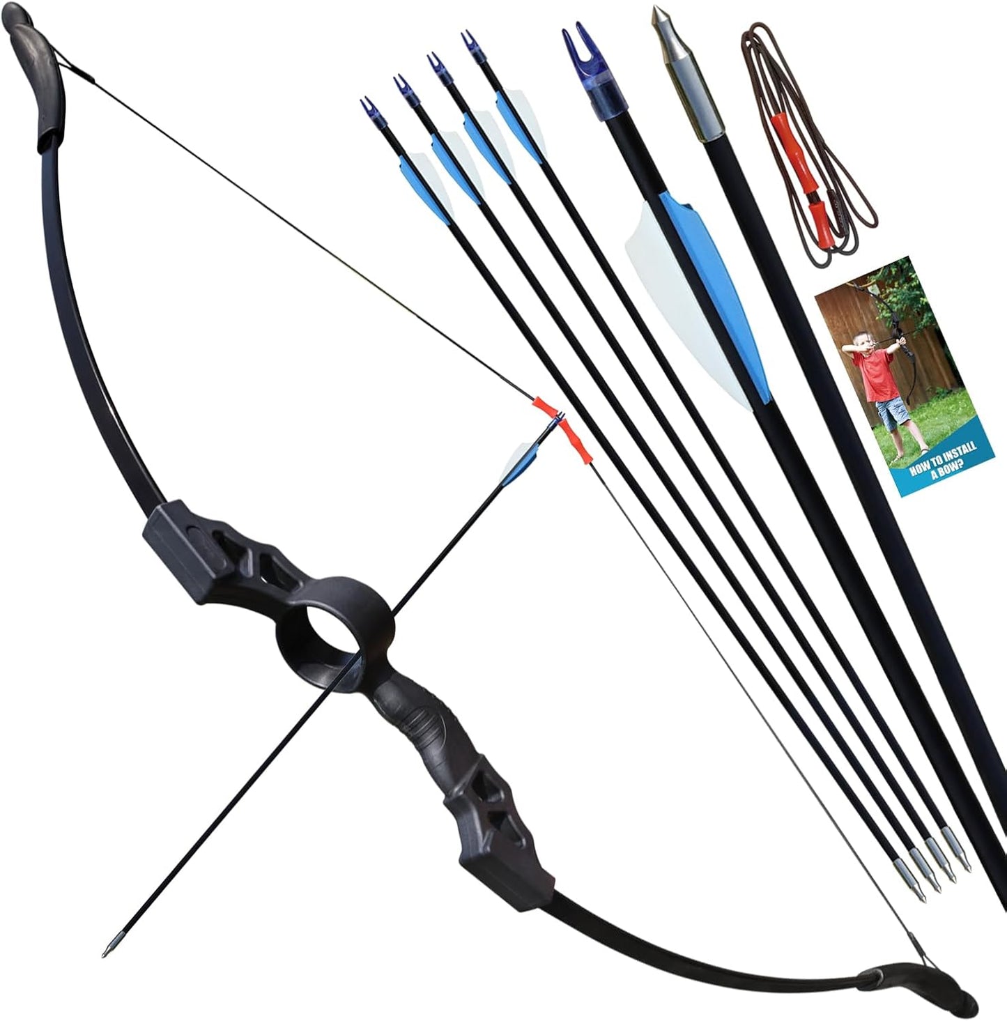Bow and Arrow Set for Adults Beginners, Upgraded Round Double Arrow Rest, Soft Silicone Finger Guard, Archery Recurve Bow 18lbs with Practice Arrows Suitable for Outdoor Backyard Target (Black)