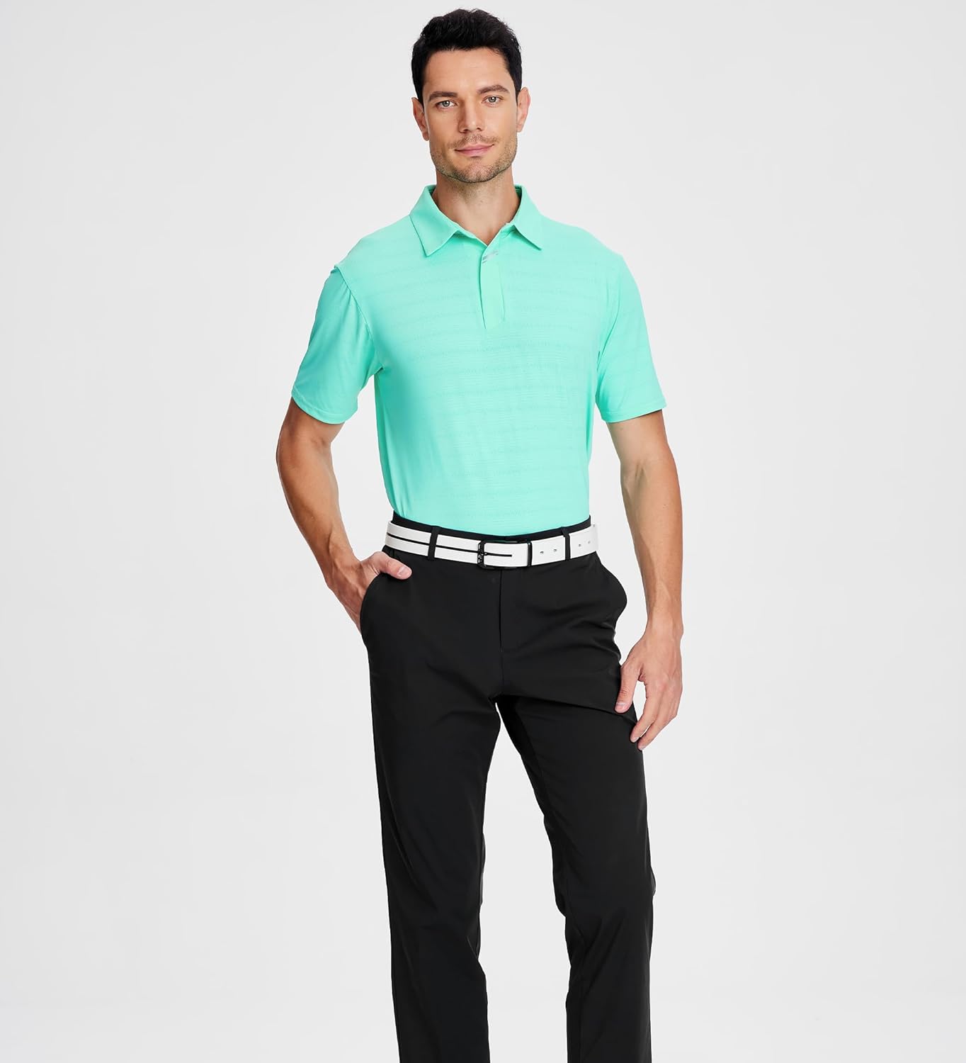 Esabel.C Jacquard Golf Shirts for Men Moisture Wicking Short Sleeve Performance Dry Fit Active Mens Polo Shirts
