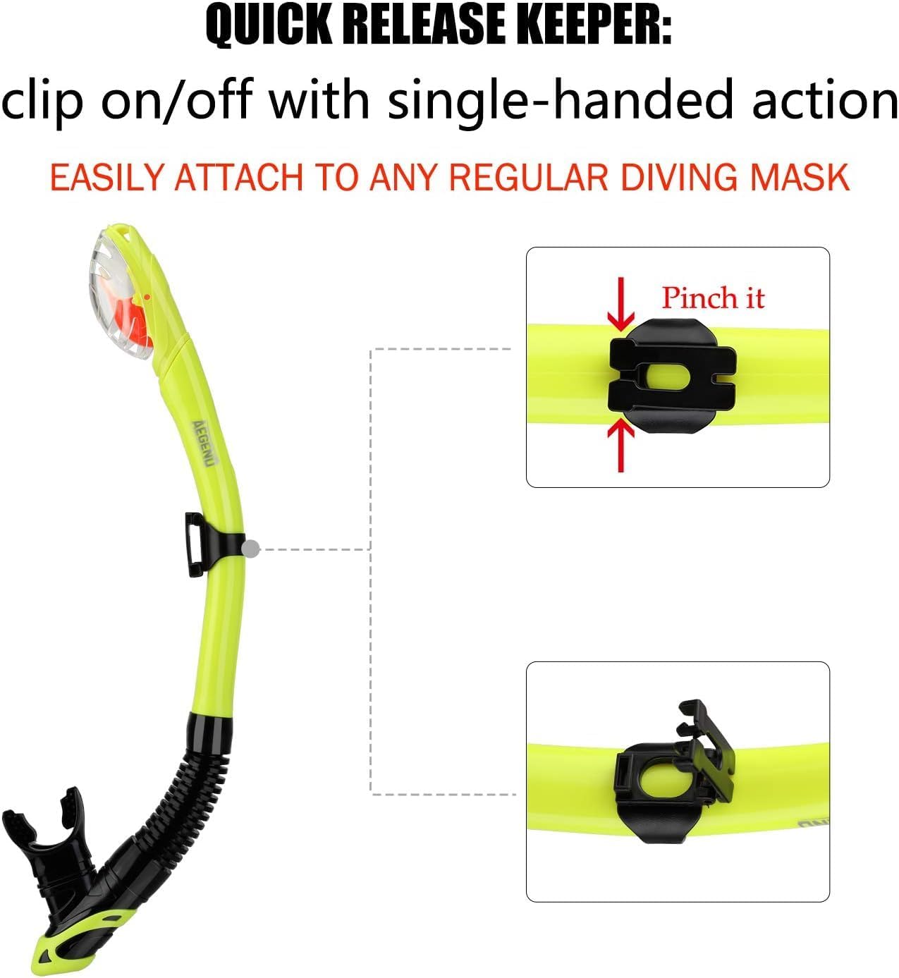 Aegend Dry Snorkel, Dive Mask Easy-Breath Free Diving Snorkel for Snorkeling Scuba Diving Freediving Swimming, with Top Dry Valve and Food-Grade Silicone Mouthpiece