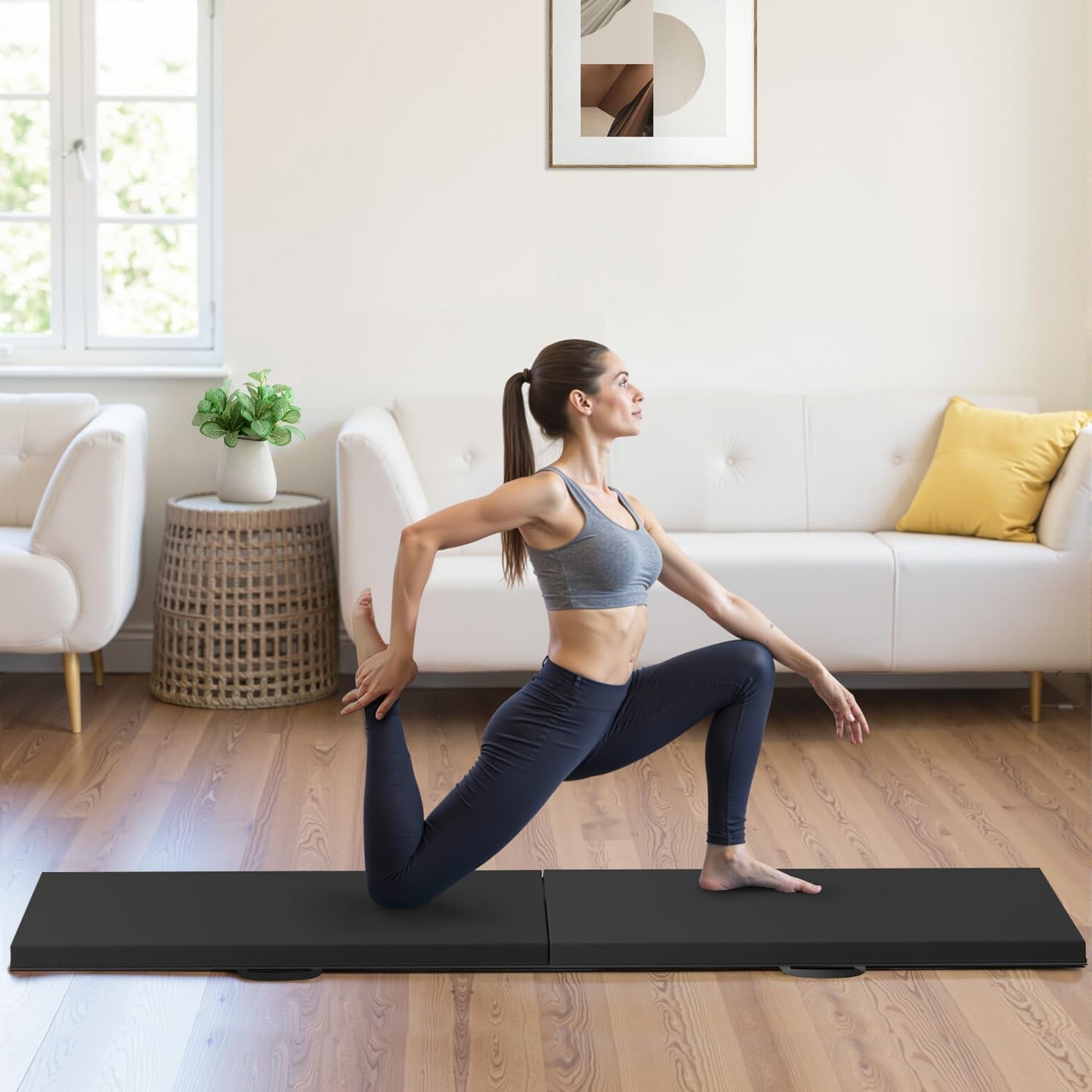 Gymnastics Tumbling Mats Portable Gymnastics Mat Foldable Tumbling Mat 2'x6'/4'x8' PU Leather Exercise Mat Yoga Mat with Carrying Handles for home Workout outdoor Yoga Gymnastics