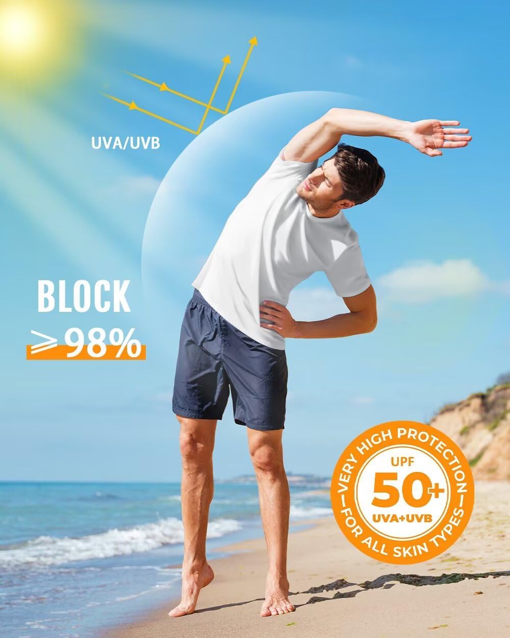 Boladeci Men's Swim Shirt Short Sleeve UPF 50+ Sun Protection SPF UV Moisture Wicking Lightweight Quick Dry Rash Guard