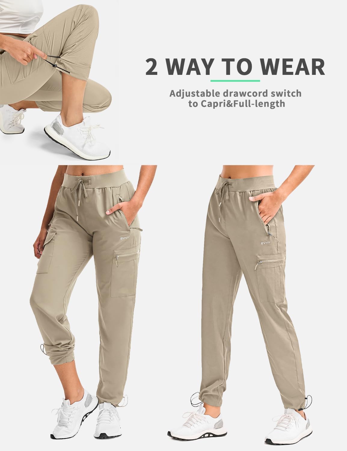 BVVU Women's Hiking Pants Lightweight Quick Dry Travel Outdoor Pants Waterproof Work Cargo Joggers with Zipper Pockets