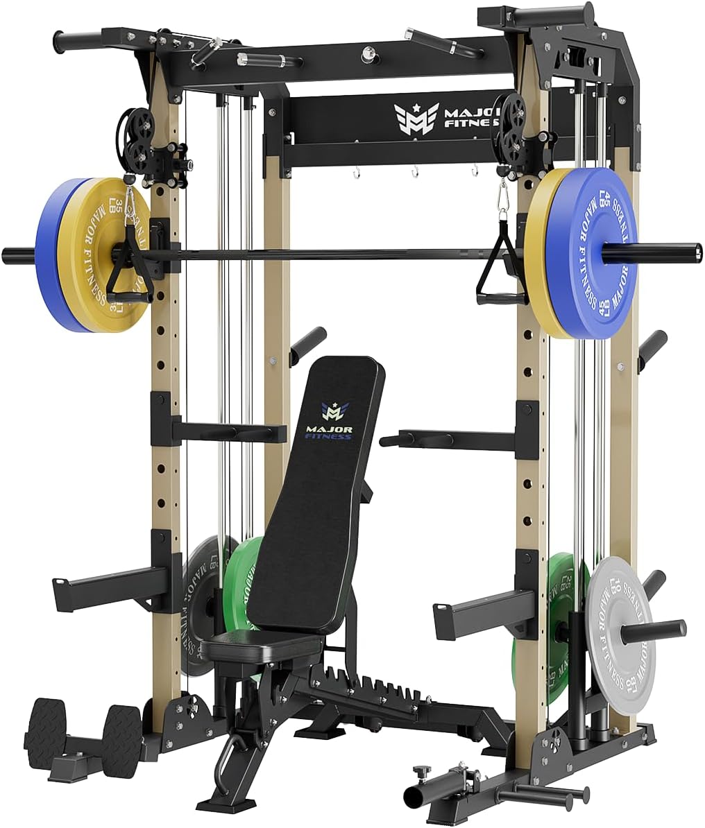 MAJOR FITNESS F22 Multi-Functional Power Rack—1600lbs Capacity All-in-One Squat Rack with Dual Pulley System for Home Gym Strength Training