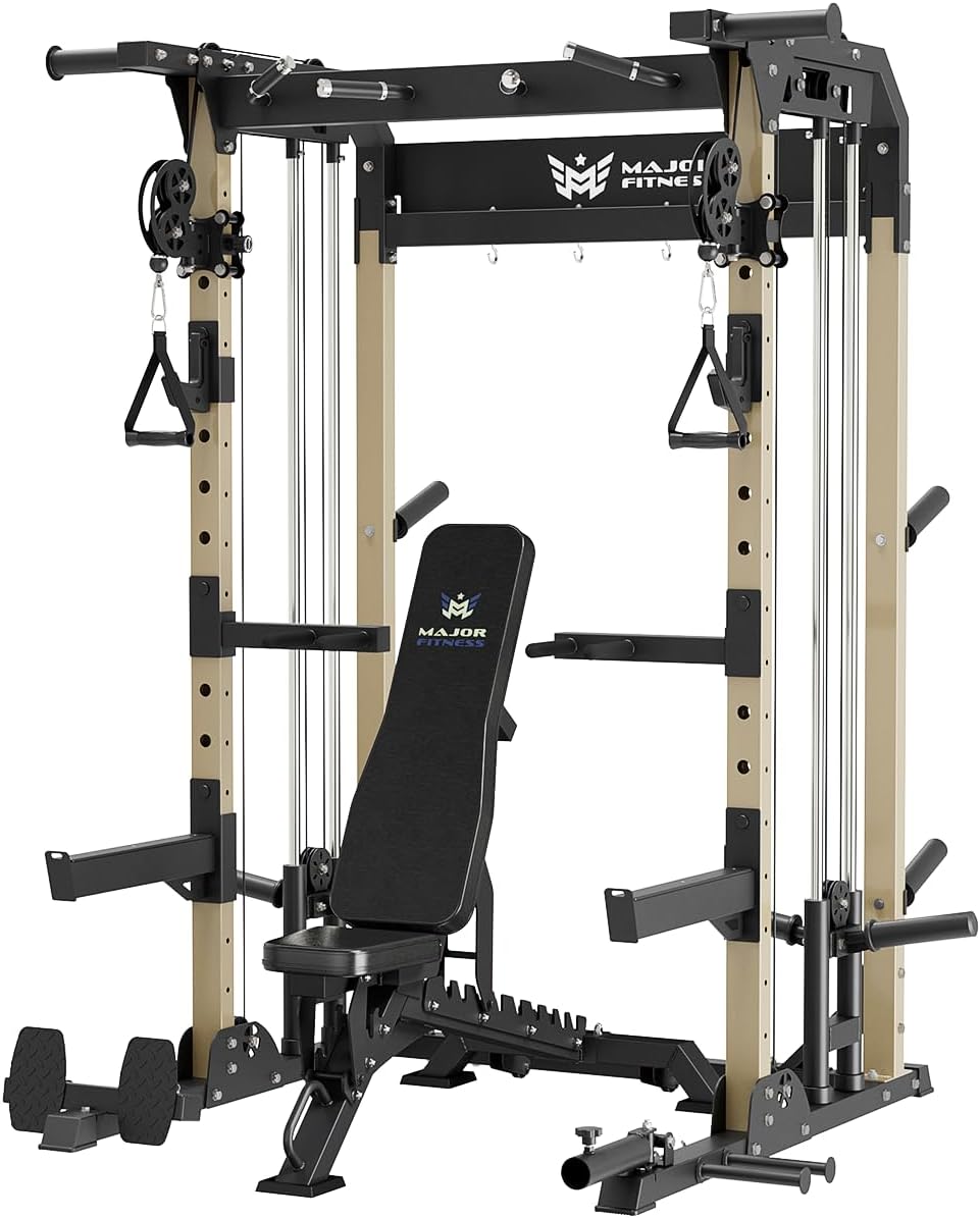 MAJOR FITNESS F22 Multi-Functional Power Rack—1600lbs Capacity All-in-One Squat Rack with Dual Pulley System for Home Gym Strength Training