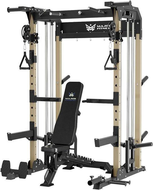 MAJOR FITNESS F22 Multi-Functional Power Rack—1600lbs Capacity All-in-One Squat Rack with Dual Pulley System for Home Gym Strength Training