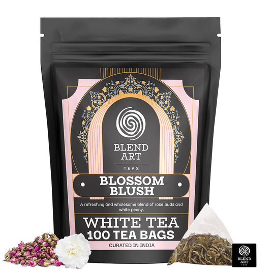 Blendart Blossom Blush Rose White Tea Bags Delicate Caffeinated Tea Made from Fresh Leaves. Natural Premium White Tea Bags -100 Pyramid Tea Bags
