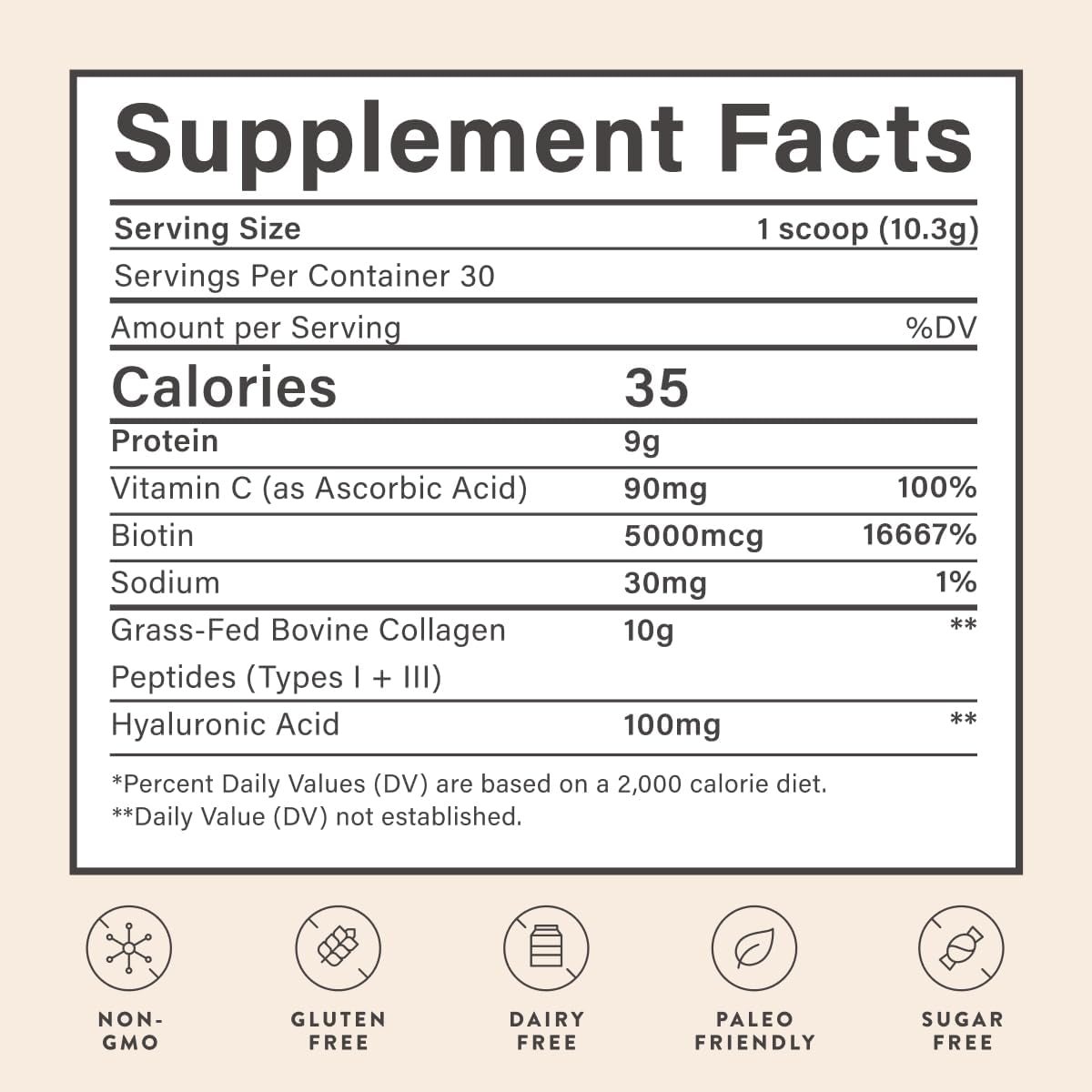 Beam Collagen Powder, Collagen for Women, Collagen with Hyaluronic Acid, Collagen Peptides Type 1 and 3, with Biotin, Grass Fed Bovine, Third-Party Tested, Best for Coffee, Vitamin C, 30 Servings