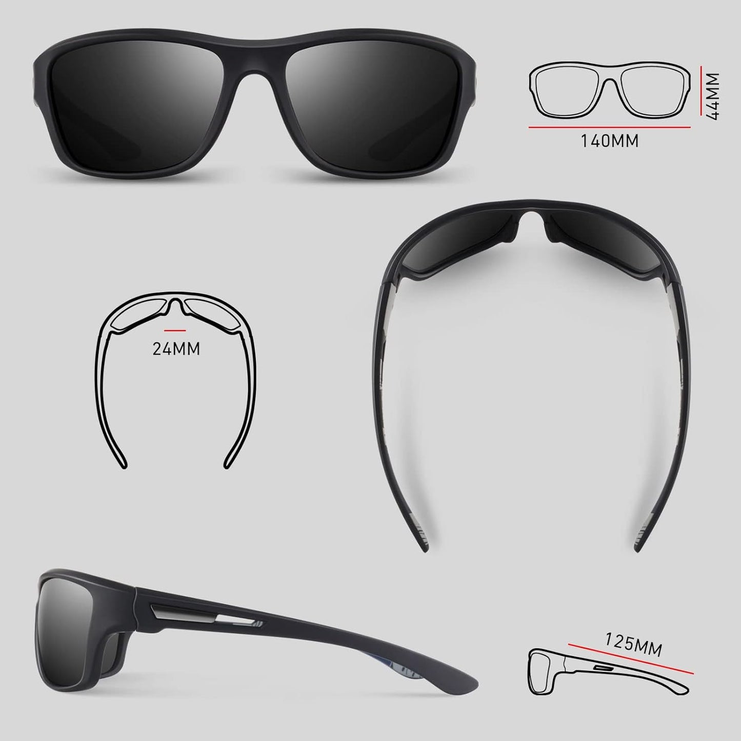 Polarized Sports Sunglasses for Men Women,Fishing Driving Rectangular Goggles UV400 Protection