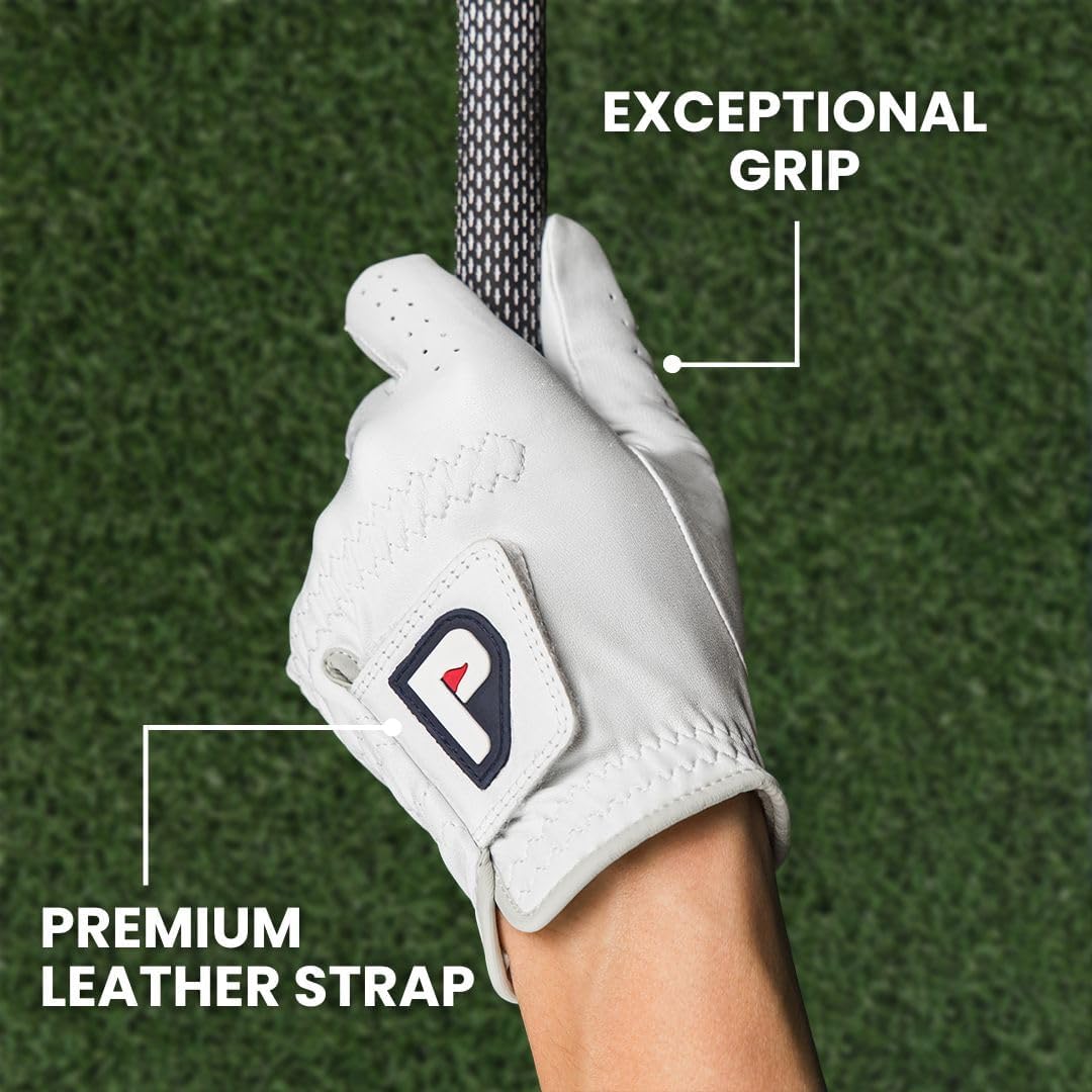PUR3 3 Pack Golf Gloves Men Right Handed & Left Handed Golfer | Premium Cabretta Leather - Super Soft Feel - Men's Golf Glove with Ball Marker