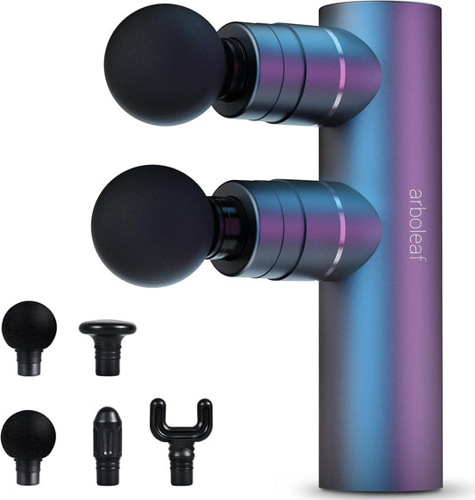 arboleaf Massage Gun Deep Tissue with Double Heads, Full-Metal Electric Portable Handheld Massager for Back, Shoulder, Sore Muscles, Pain Relief, 5 Modes, Seamless Speed Control