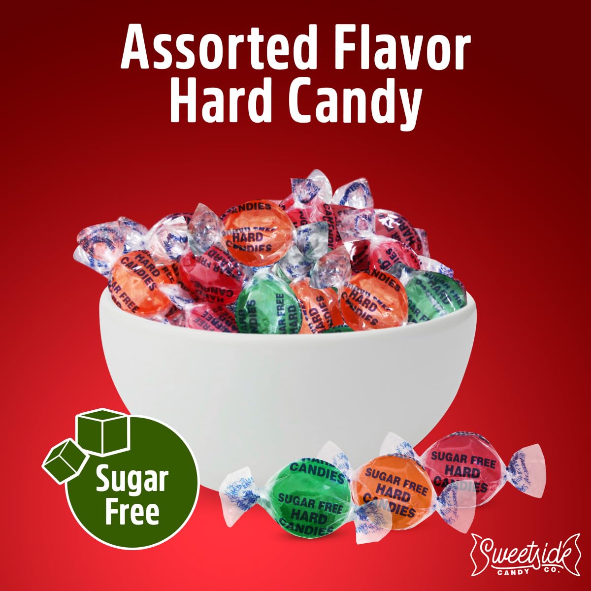 Sweetside Assorted Hard Candy Sugar Free, 1lb Pack of Bulk Hard Candy Individually Wrapped, Perfect Sugar Free Hard Candies for Candy Bowls, Party Favors, Office Treats, Halloween Candy and Gift Assortments