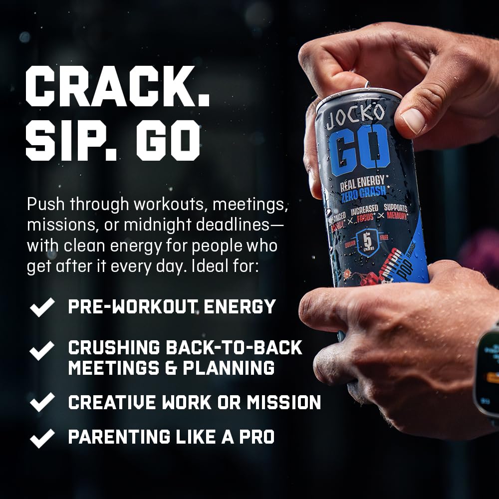 Jocko GO Energy Drink (Afterburner Orange) - Keto, Vitamin B12, Vitamin B6, Electrolytes, L Theanine, Magnesium- Energy Boost, Sugar Free Nootropic Monk Fruit Blend - 12 Pack