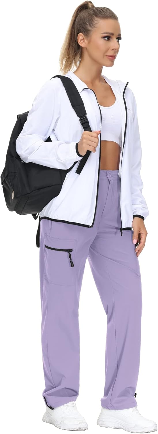 VVK Women's Hiking Cargo Pants Lightweight Quick Dry Outdoor Athletic Pants Camping Climbing Golf Zipper Pockets