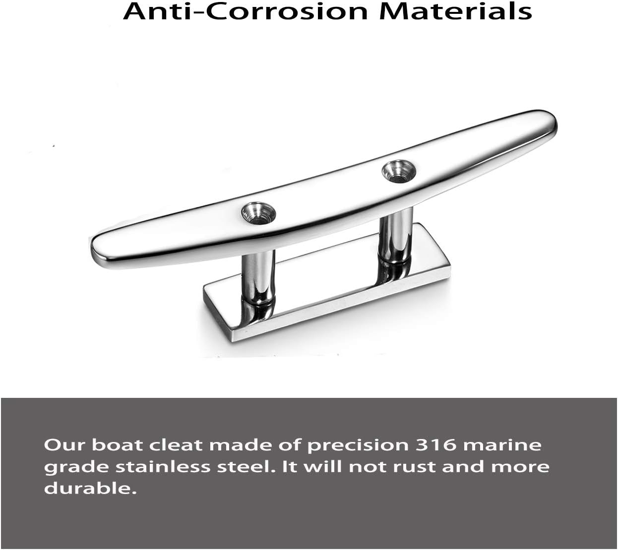 Boat Cleat 5 Inch Open Base 4 Pcs, Small Dock Cleat, Heavy Duty 316 Stainless Steel, Curtain Tie, Hook, Include Installation Screws