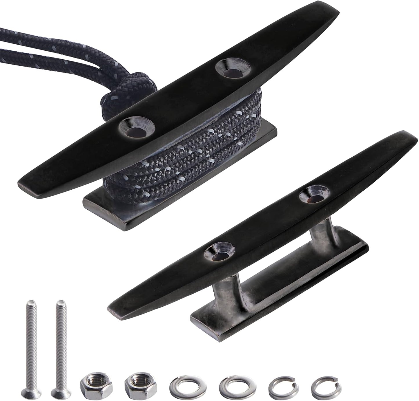 Boat Dock Cleat, 316 Marine Grade Stainless Steel Open Base Cleats with Hardware, Heavy Duty Mooring Accessories for Yacht Kayak Jetski (2-Pack)