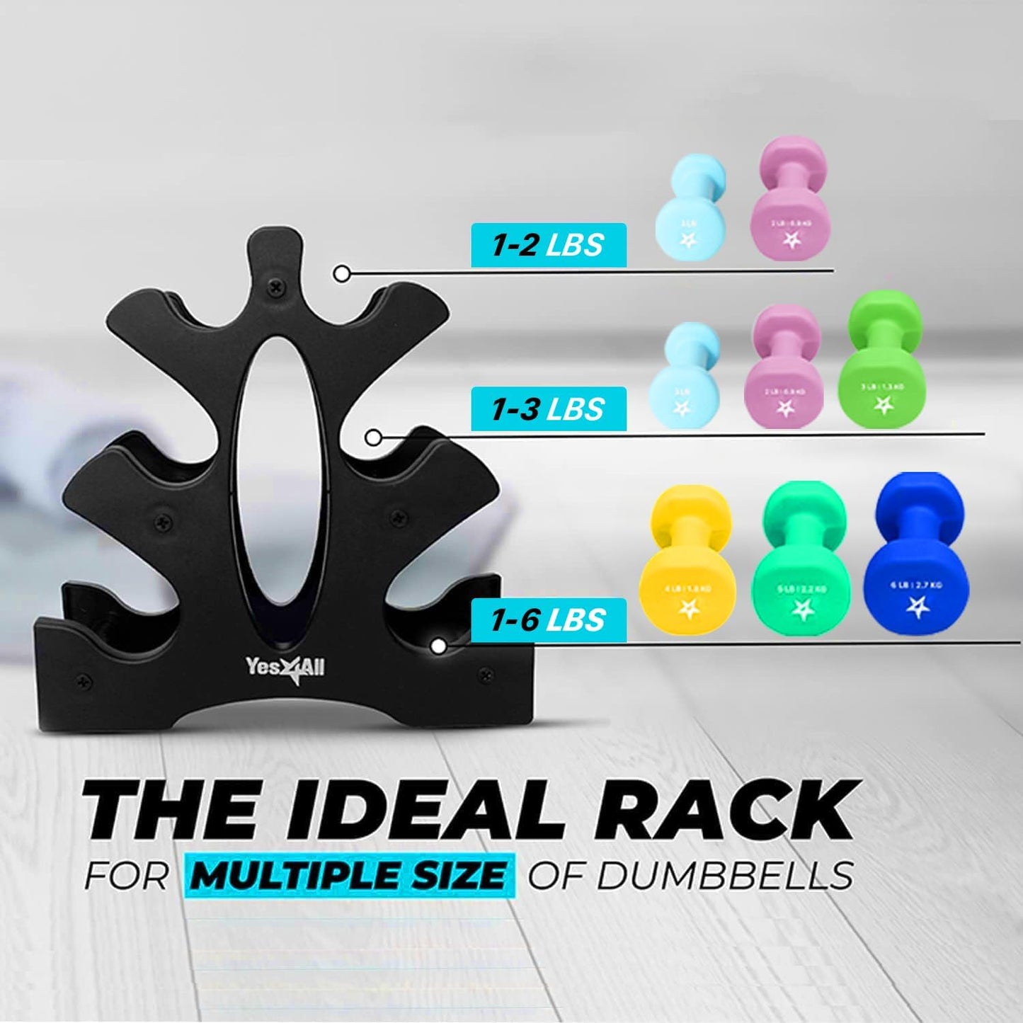 Yes4All Neoprene Coated Dumbbell Hand Weight Sets of 2 - Multiple Weight Options with 15 Colors, Anti-roll, Anti-Slip, Hexagon Shape