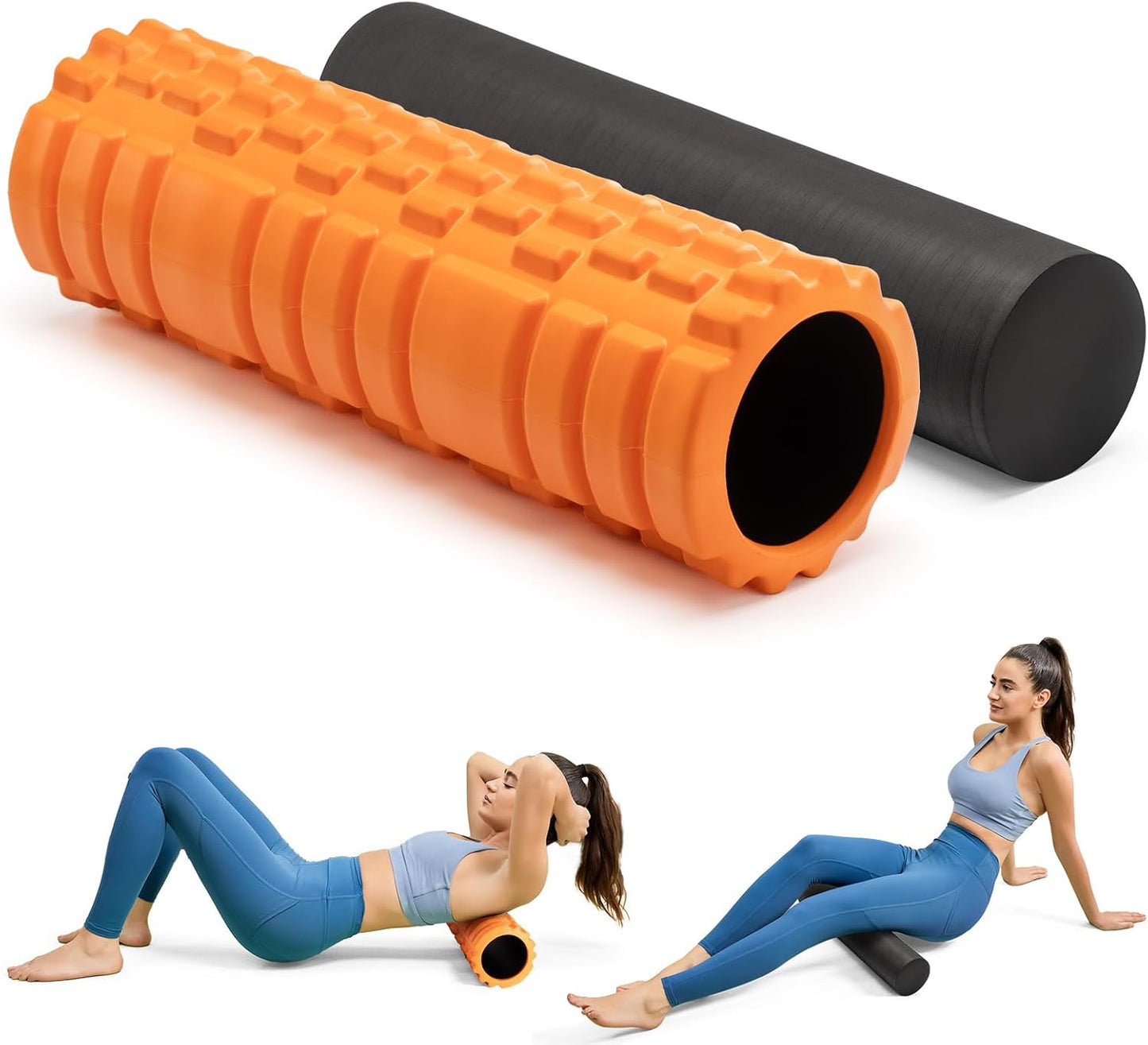 Foam Roller High Density Foam Roller Set for Deep Tissue Muscle Massage, 18" Trigger Point Fitness Exercise Massage Roller, Self-Myofascial Release for Whole Body (Orange)