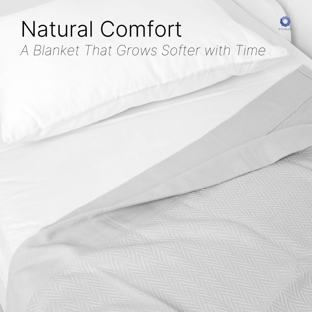 100% Cotton Herringbone Weave Blankets, 108"X90" King,Throw Blanket for Bed,All Season Cotton Blanket, Cozy Blanket,Throws Bed Blanket, Throw Blanket for Couch,Modern Home Decor -Light Grey