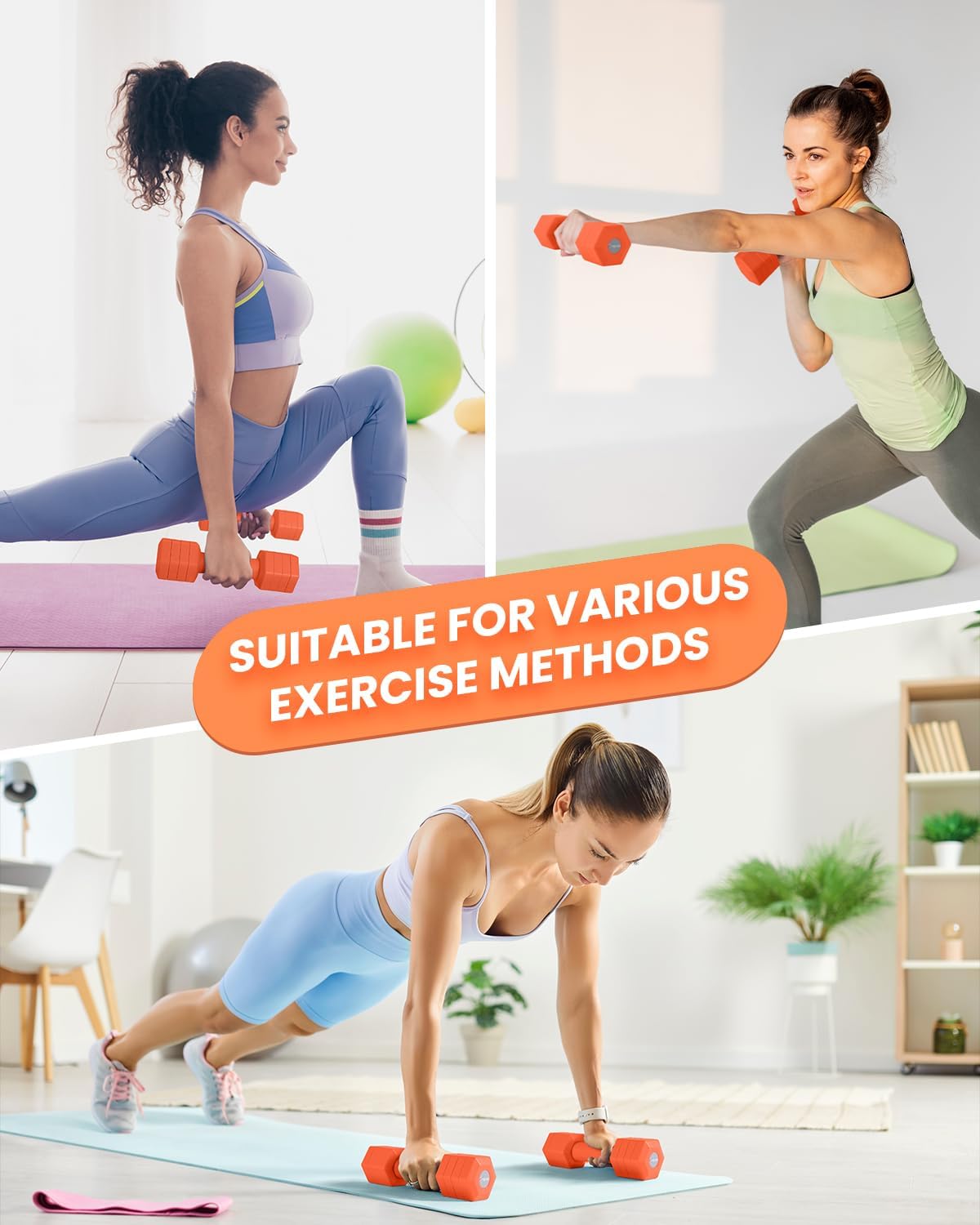 Adjustable Dumbbells Set, 4 in 1 Hand Weights Set for Women Men 10 LB/ 12 LB Dumbbell Pair Each 2lbs 3lbs 4lbs 5lbs Weights Dumbbells Set with TPU Soft Rubber Handle for Home Gym Exercise Fitness