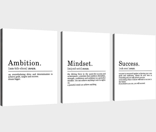 Inspirierendes Leinwandbild – Ephany Art – Mindset Zitate Drucke, motivierende Wandkunst, Erfolg, gerahmtes Unternehmer-Poster, positive Zitate, Arbeitsplatz (L-3 Stück, 40.6x61x3 Stück)