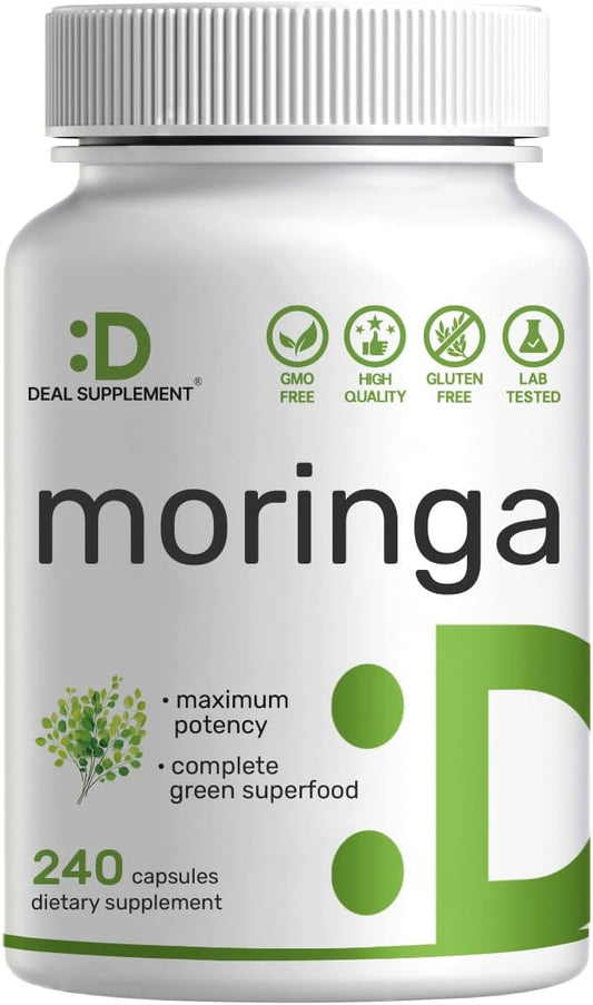 Moringa Capsules 9,000mg Herbal Equivalent, 240 Capsules – 4 Month Supply – Maximum Potency Pure Moringa Leaf Extract – Complete Green Superfood Supplement for Energy, Skin & Immune Health Support