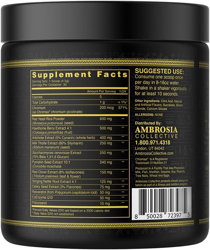 Ambrosia Nektar - Superfood Powder | Complete Health Supplement | Organ Support - Liver, Kidney Health | 30 Servings (Honey Lemon)