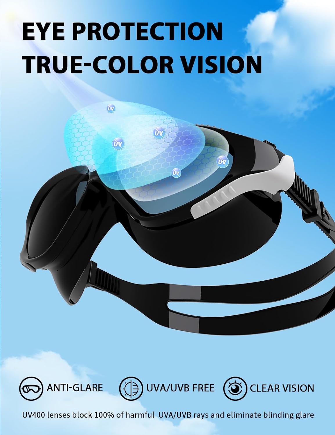 180°Panoramic Swim Goggles Adult, Ultra-Comfort Liquid Silicone Anti-Fog/UV Pool & Outdoor Women Men Youth