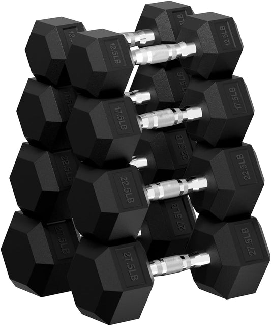 Hex Dumbbell Set, 45-400 lb Set Rubber Encased Exercise & Fitness Dumbbells, Weights Dumbbells Set, Hand Weight for Strength Training
