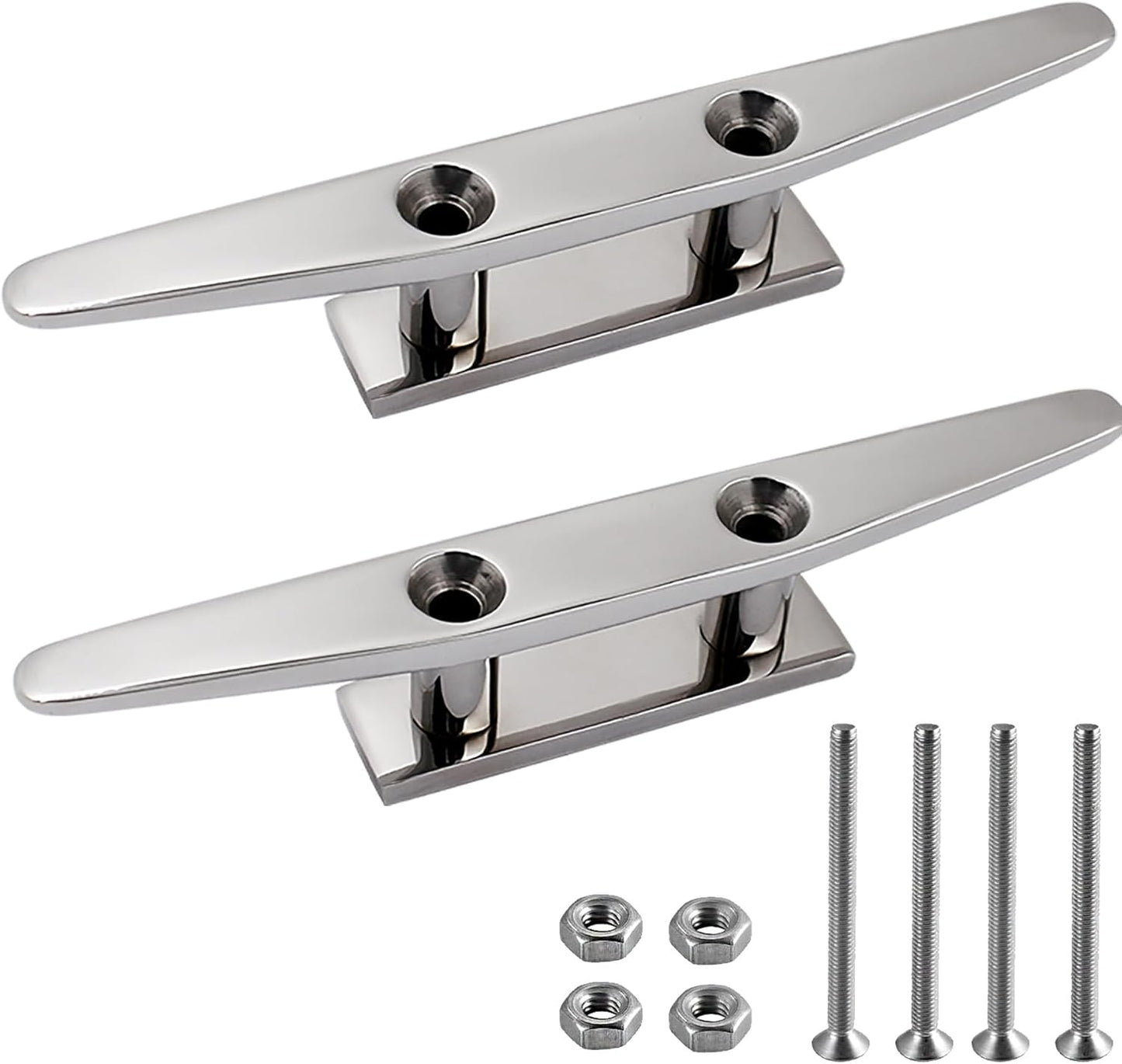 SHENGHUISS Boat Cleat 316 Stainless Steel Open Base Boat Dock Cleats with Fasteners, Marine Grade Rope Cleat for Boat, Dock, Deck, Kayak, Yacht, Nautical Decor (4"/5"/6"/8"/10")