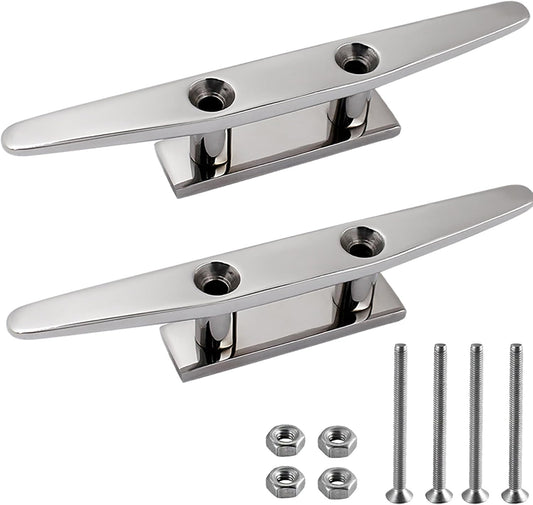 SHENGHUISS Boat Cleat 316 Stainless Steel Open Base Boat Dock Cleats with Fasteners, Marine Grade Rope Cleat for Boat, Dock, Deck, Kayak, Yacht, Nautical Decor (4"/5"/6"/8"/10")