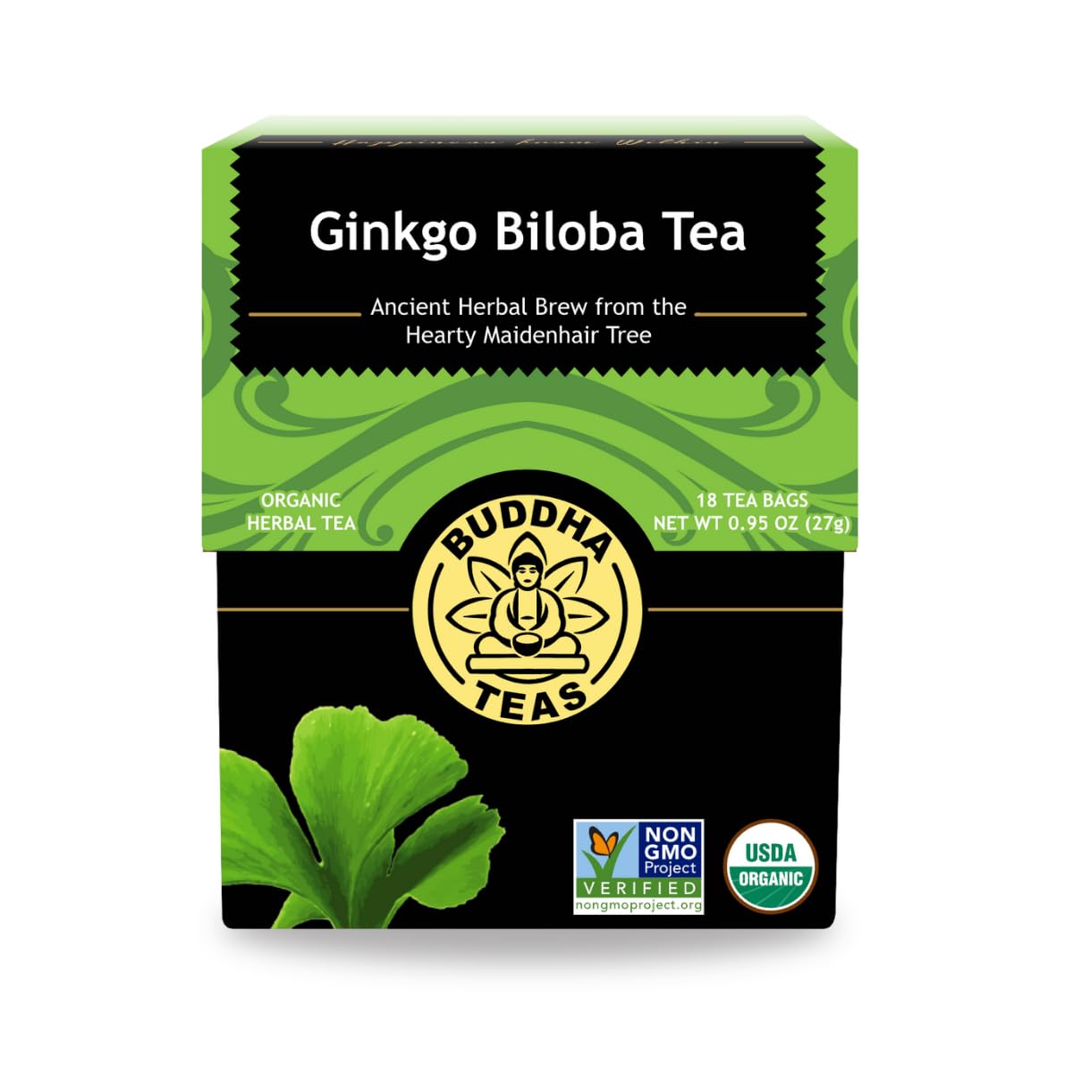 Buddha Teas - Ginkgo Biloba - Organic Herbal Tea - For Cognitive Balance & Overall Health - With Vitamin C - Energizing Blend - Caffeine Free - 100% Kosher & Non-GMO - 18 Tea Bags (Pack of 1)