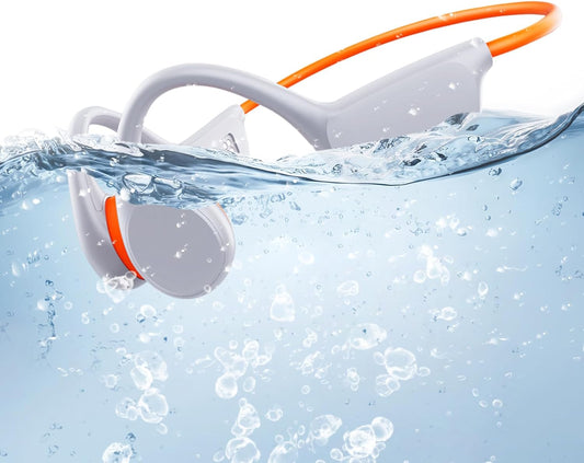 Swimming Waterproof Bone Conduction Headphones Bluetooth 5.3 lPX8 Underwater Waterproof Headphones for Swimming with 32GB MP3 Player Built in Earbuds for Sport Running Cycling Gym (White)