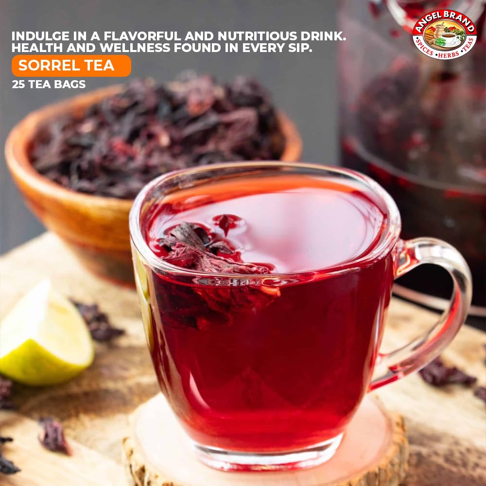 Angel Brand Sorrel Tea Bags 25 – Hibiscus Flower Tea for Refreshing Flavor &