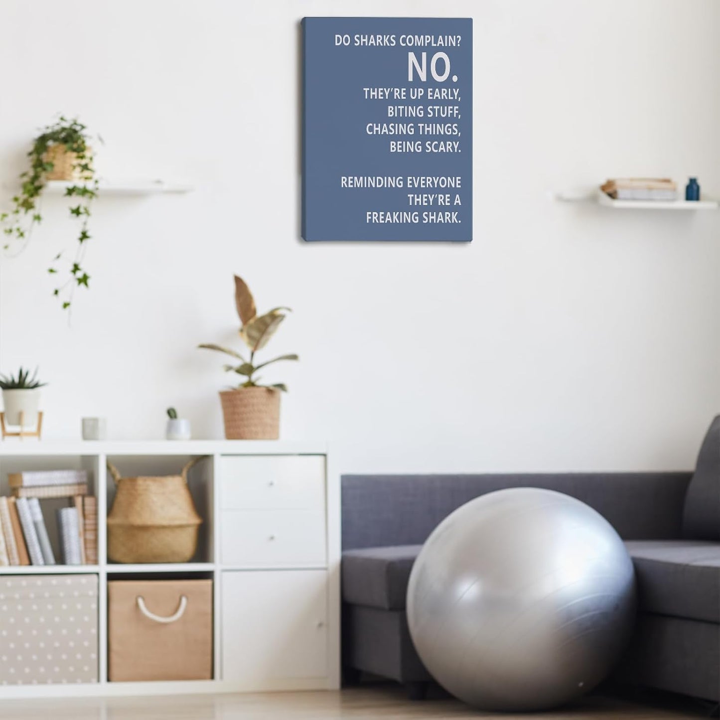 Rusenbao Gym Motivational Workout Wall Art, Home Gym Decor, Inspirational Workout Room Decor, Do Sharks Complain About Monday, Canvas Wall Art for Exercise Fitness Room Office, 11x14 inch(Blue)