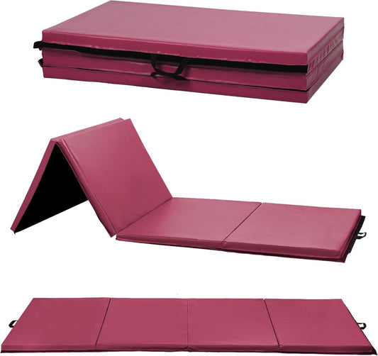 Gymnastics Tumbling Mats Portable Gymnastics Mat Foldable Tumbling Mat 2'x6'/4'x8' PU Leather Exercise Mat Yoga Mat with Carrying Handles for home Workout outdoor Yoga Gymnastics