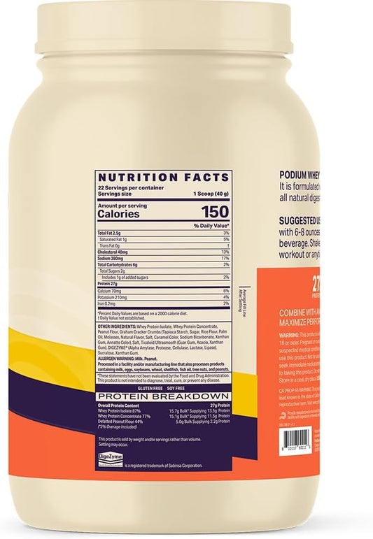 Podium Nutrition, Whey Protein Powder, Peanut Butter Crunch, 22 Servings, 27g of Whey Protein Per Serving