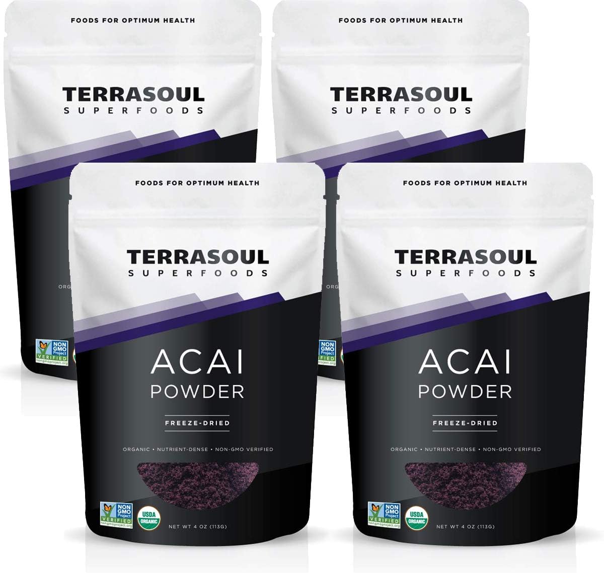 Terrasoul Superfoods Organic Acai Berry Powder, 16 Oz (Pack of 4), Freeze-Dried for Freshness, Omega Fats Boost for Smoothie Bowls, and Antioxidant-Packed Superfoods Recipes