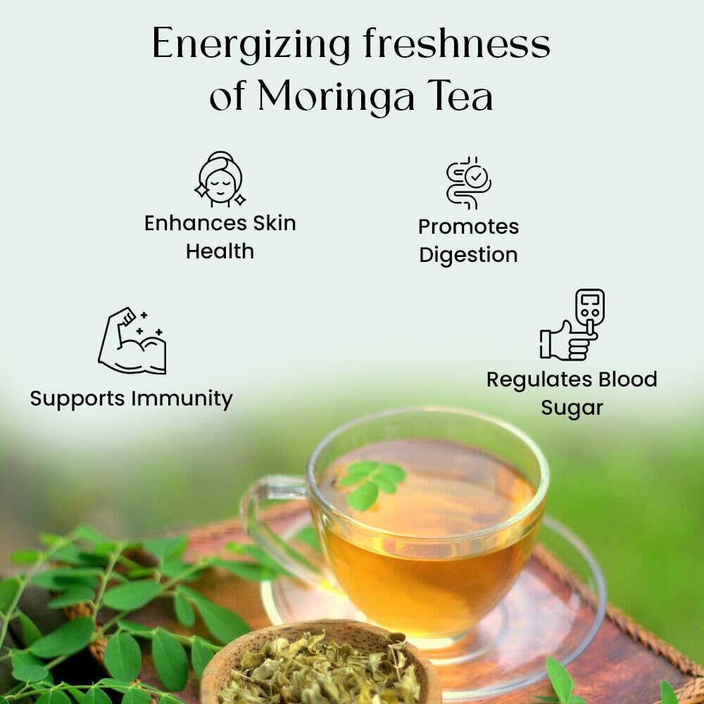 Blendart Moringa Tea Bags (50 Count) Caffeine Free, Pure Moringa Leaves | Sweet and Light Herbal Tea Bags,