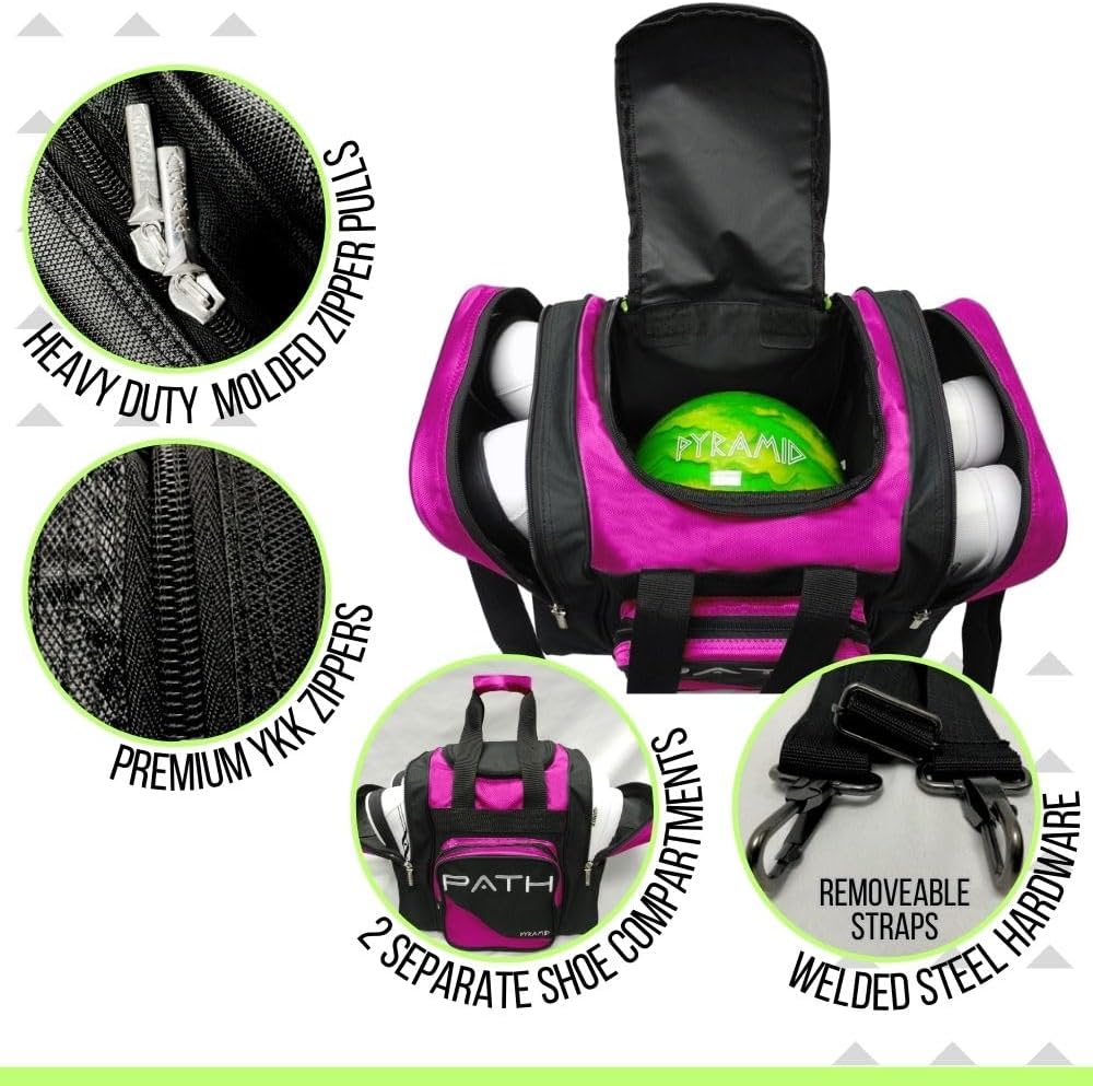 Pyramid Path Pro Deluxe Single Bowling Ball Tote - Holds One Ball, One Pair Shoes Up to Mens 15