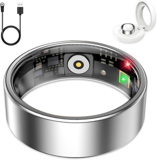 Smart Ring for Women Men, Sleep Tracker Ring, Waterproof Fitness Tracker Health Rings with Heart Rate Monitoring, Blood Oxygen, Stress Distance Calories Steps Tracking, No Subscription Fee(Silver, #7)