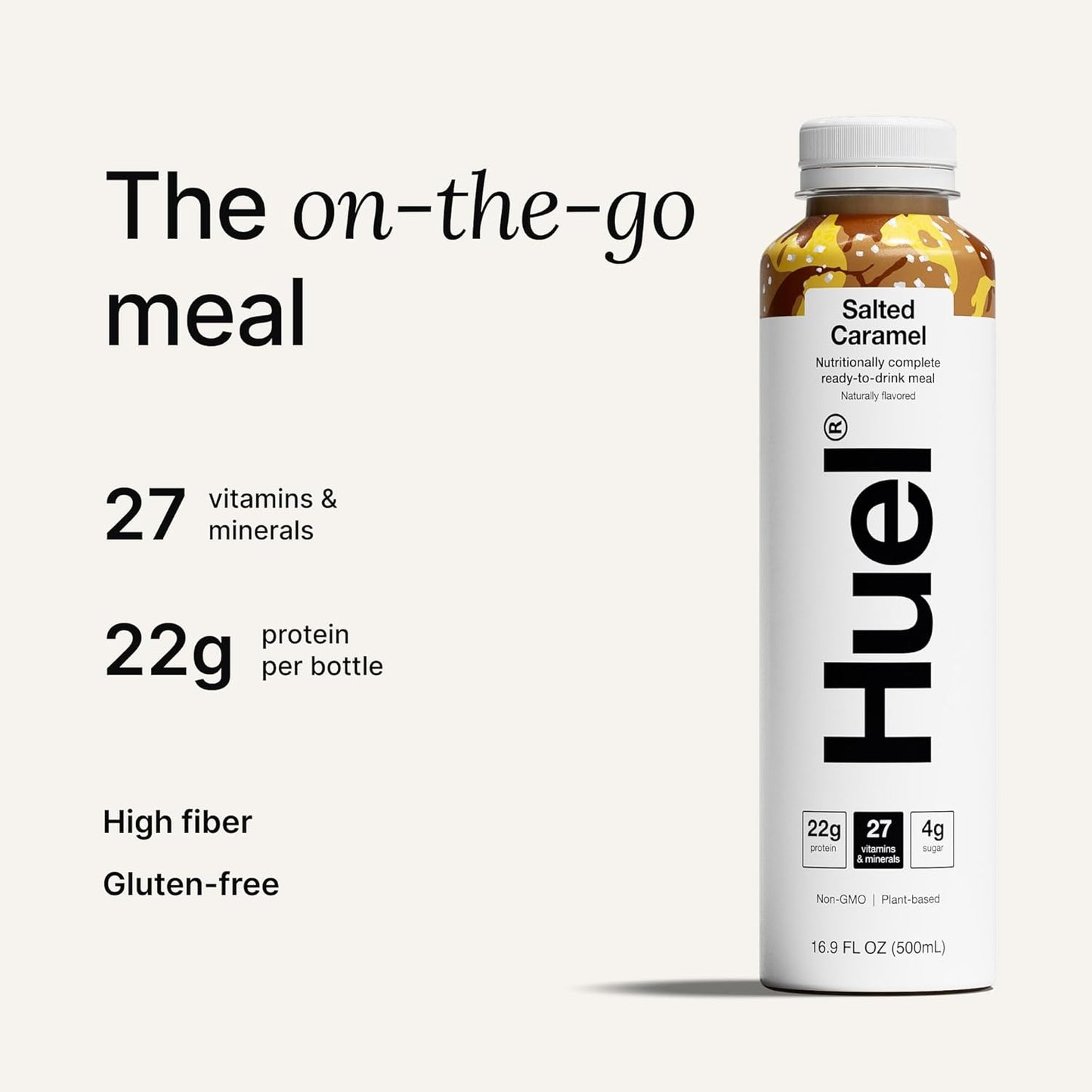 Huel Ready-to-Drink | Salted Caramel Meal Replacement Drink | High Protein Drink | Nutritionally Complete, Low Sugar, High Fiber, Plant Based, Vegan, Healthy | 22g Protein Per Bottle, 16.9 Fl Oz (12 Pack)