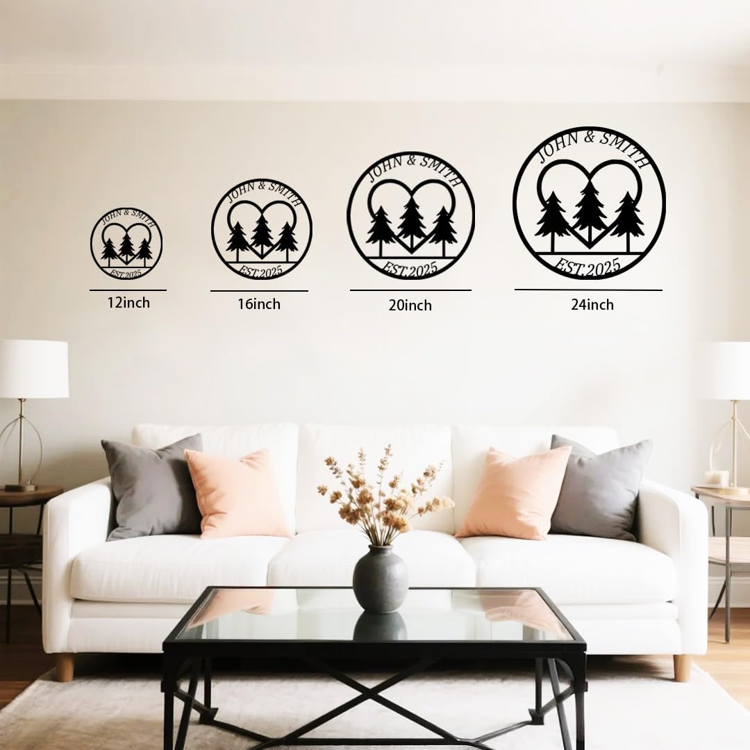 Custom Metal Sign with Pine Trees | Personalized Couple Love Metal Signs | Wedding Gift | Indoor Decor Gift for Women, Men, Wife, Parents, Couple