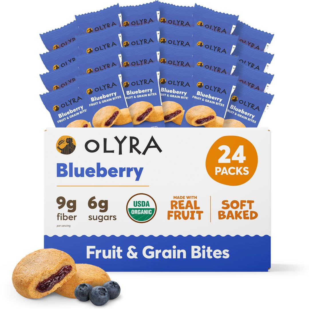 Olyra Blueberry Fruit Bars, Prebiotic High Fiber Snack, Organic Snack, Healthy Snacks for Adults and Kids, Low Sugar, Vegan, Office Breakfast Bars, USDA Certified Organic, Non GMO (Pack of 24)