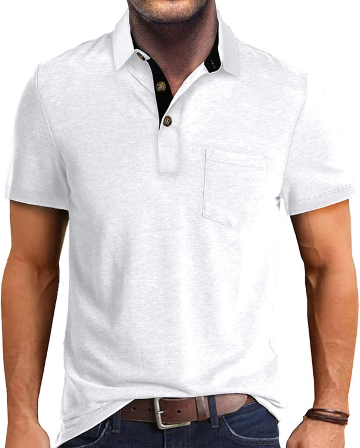 Men's Casual Polo Shirts Classic Button Basic Short Sleeve Shirt Solid Color Cotton Tees Golf Stylish Tops