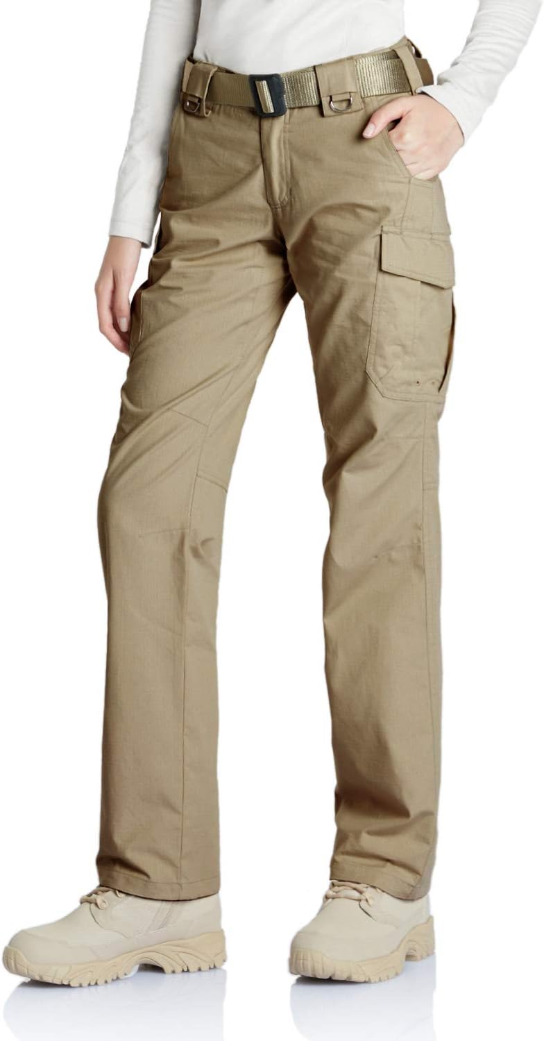 CQR Women's Flex Stretch Tactical Pants, Water Resistant Ripstop Cargo Work Pants with Pockets for Outdoor & Hiking
