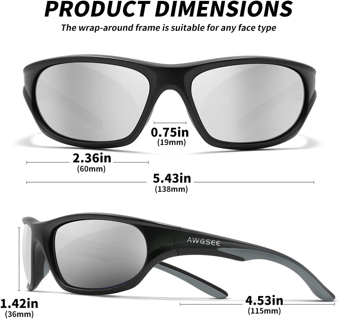 Polarized Sports Sunglasses for Men,TR90 Unbreakable Frame Sunglasses for Fishing Driving Cycling UV400 Protection
