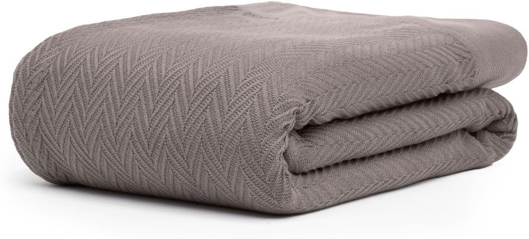 100% Cotton Herringbone Blankets, 90"X90" Queen, Throw Blanket for Bed All Season Cotton Blanket, Cozy Blanket,Throws & Bed Blanket, Throw Blanket for Couch, Modern Home Decor -Charcoal Grey