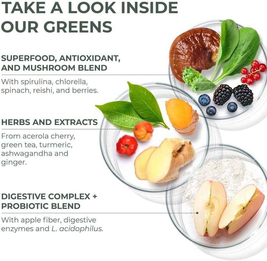 Primal Harvest Primal Greens Powder, 30 Servings Once Daily Supergeens Nutritional Supplement with Spirulina, Mushroom Blend & Probiotics to Support Energy, Wellness, & Digestion