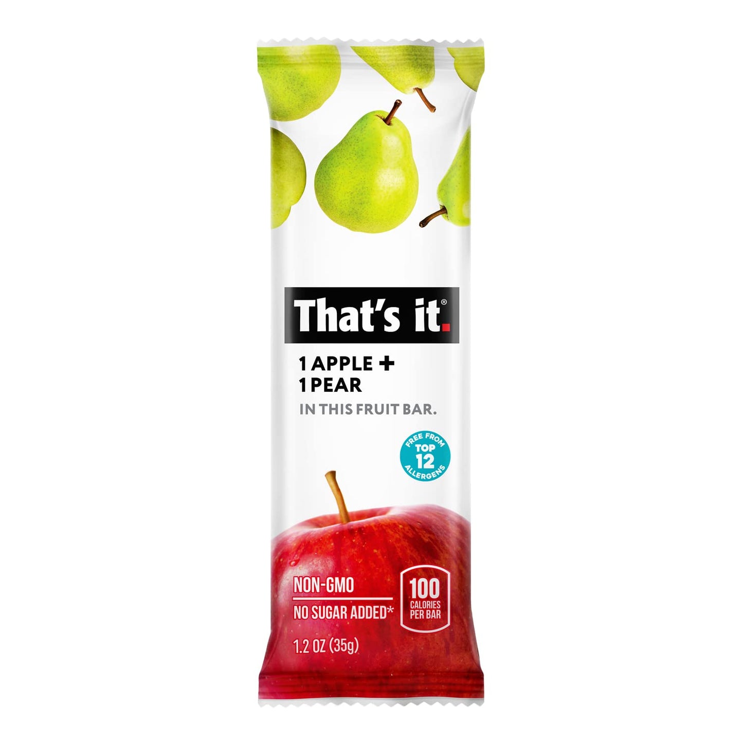 That's it. Apple + Pear 100% Natural Real Fruit Bar, Best High Fiber Vegan, Gluten Free Healthy Snack, Paleo for Children & Adults, Non GMO No Added Sugar, No Preservatives Energy Food (12 Pack)