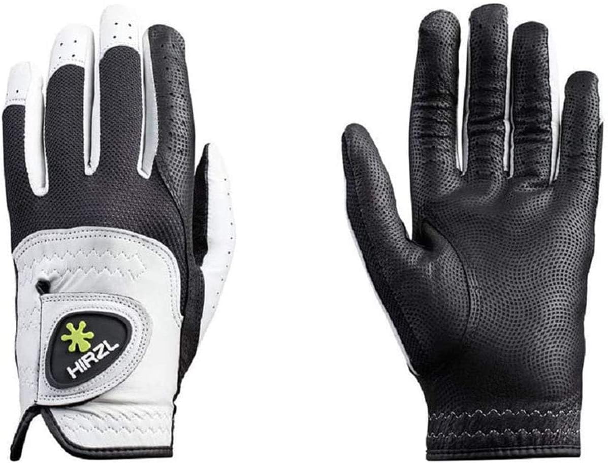 HIRZL Trust Control 2.0 Golf Glove, All Weather Mens Golf Glove, White/Black, Kangaroo Leather Palm, Cabretta Leather Backhand, Trusted by Pro’s, Sweat Free, Ultimate Grip